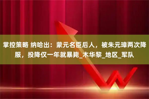 掌控策略 纳哈出：蒙元名臣后人，被朱元璋两次降服，投降仅一年就暴毙_木华黎_地区_军队